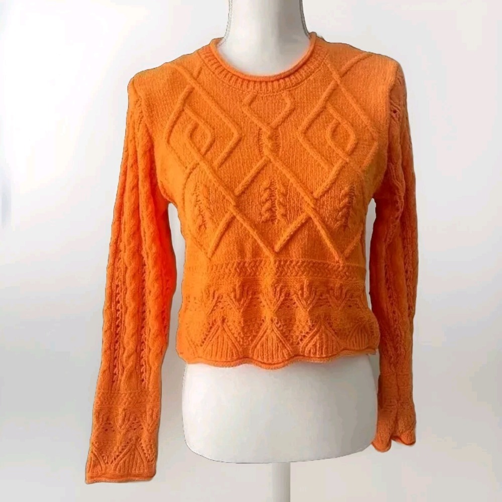 Hazel Moon Cropped Knit Sweater Womens Medium Orange‎ Fluffy cozyTop